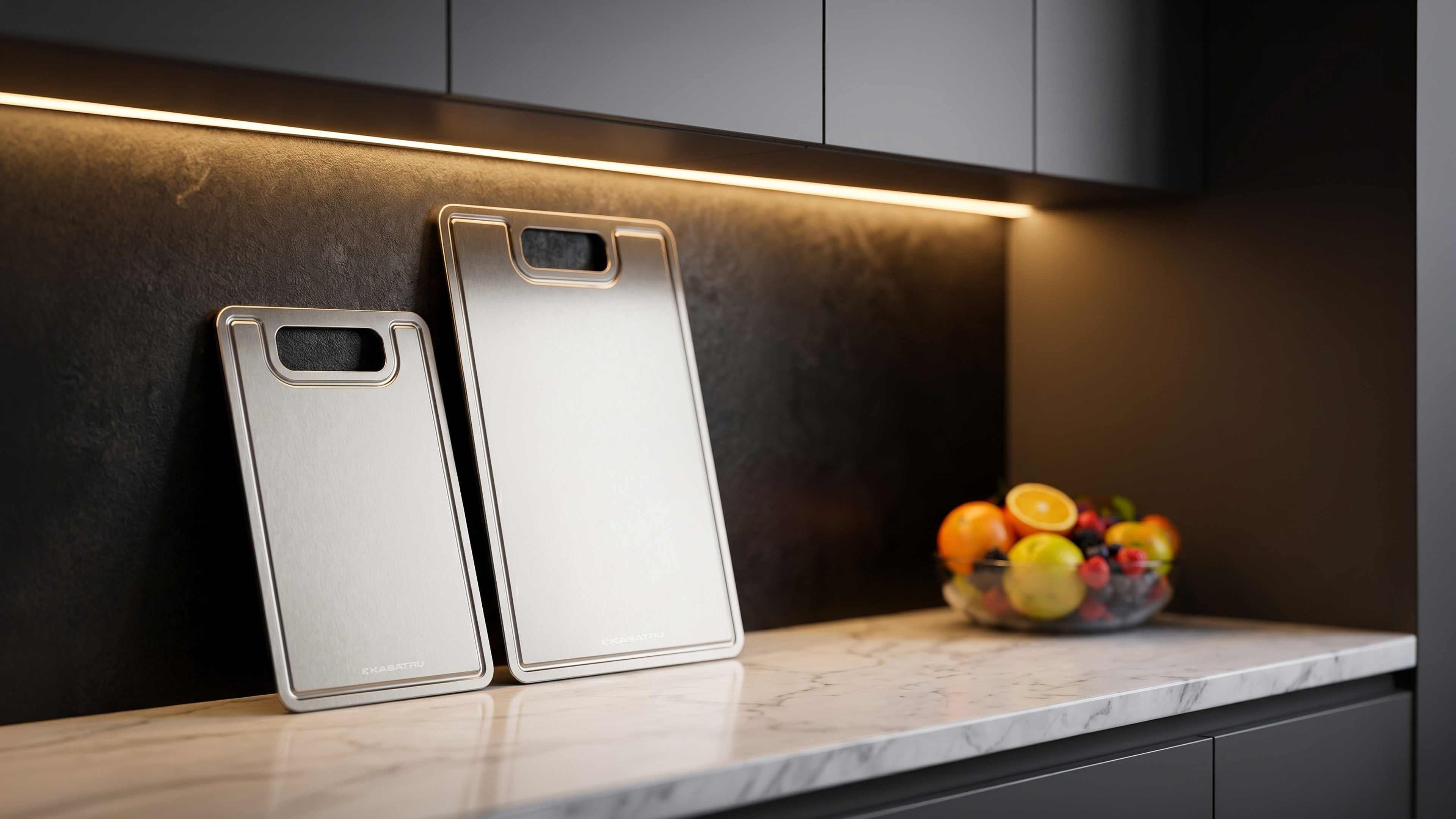 KASATRIJ cutting board dimensions — Available in 15×11 in and 12×9 in, 2mm thick